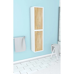 Aurlane Nordik - Blanc Mat Colonne salle de bain - MDF laqué - 2 portes - 150 x 35 x 25 cm - Structure suspendue