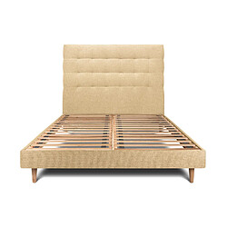 Sommeil de plomb Lit 135x190cm avec tête de lit capitonnée tissu et sommier kit jaune - Hauteur totale : 29cm