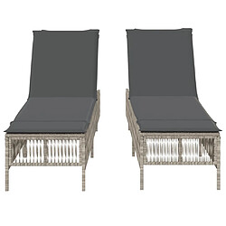 Acheter vidaXL Chaises longues avec coussins lot de 2 gris résine tressée