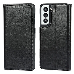 Etui en cuir véritable texture crazy horse noir pour votre Samsung Galaxy S21 5G