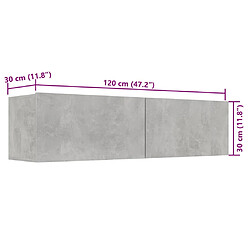 vidaXL Meuble TV Gris béton 120x30x30 cm Bois d’ingénierie pas cher