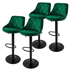 ML-Design Lot 4 tabourets de bar rembourrées velours chaise vert hauteur réglable 62-82cm