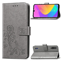 Wewoo Housse Coque Etui en cuir de protection pour téléphone mobile avec boucle à quatre feuilles et fermoir embossé fonction le cordonle porte-carte et le support et Xiaomi CC9 Gris