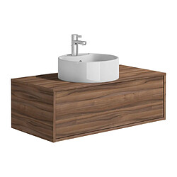 Vente-Unique Meuble de salle de bain suspendu coloris naturel foncé avec simple vasque ronde - 94 cm - TEANA II