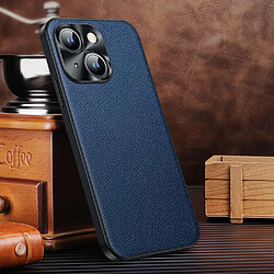 Coque en TPU + cuir véritable anti-chute, texture litchi pour votre iPhone 14 - saphire