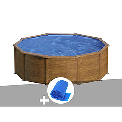 Kit piscine acier aspect bois Gré Sicilia ronde 4,80 x 1,22 m + Bâche à bulles