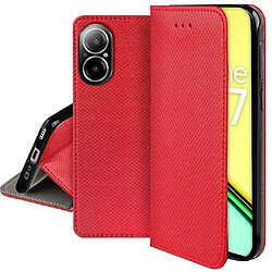 Htdmobiles Housse etui portefeuille avec coque interieure en silicone pour Realme C67 4G + verre trempe - ROUGE MAGNET