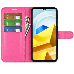 Etui en PU texture litchi, anti-écaillage avec support pour Xiaomi Poco M5 4G - rose