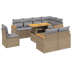 vidaXL Salon de jardin avec coussins 9 pcs beige résine tressée