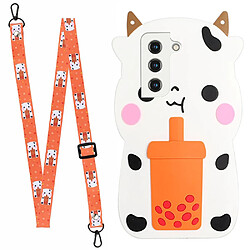 Coque en silicone motif dessin animé 3d avec bandoulière vache pour votre Samsung Galaxy S22 5G