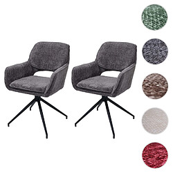 Mendler Lot de 2 chaises de salle à manger HWC-N74, chaise de cuisine, pivotante Auto-Return, tissu chenille (490g/m²) Öko-Tex ~ gris foncé