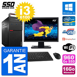 PC Tour Lenovo M700 Ecran 19" Intel i3-6100 RAM 16Go SSD 960Go Windows 10 Wifi - Occasion