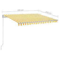 vidaXL Auvent manuel rétractable avec LED 300x250 cm Jaune et blanc pas cher