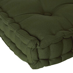 Pegane Lot de 4 coussins de sol en coton coloris vert kaki - Longueur 40 x Profondeur 40 x Hauteur 8 cm