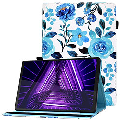 Etui en PU motif de lignes de piqûres avec support et porte-cartes pour votre Lenovo M10 FHD REL/M10 Plus X606F - Rose bleue