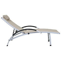 Helloshop26 Transat chaise longue bain de soleil lit de jardin terrasse meuble d'extérieur aluminium textilène crème 02_0012258