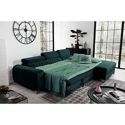 VENESETTI - Canapé d'angle convertible en tissu velours Luxe vert, 5 places, angle droit (vu de face) - GRECE VELOURS