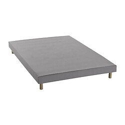 DEKO DREAM Sommier tapissier à lattes 140 x 190 cm - Bois massif gris + Pieds