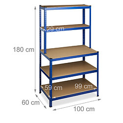 Helloshop26 Étagère charge lourde garage établi 900 kg supporté à clipser 5 niveaux cave 180 cm bleu 13_0001063