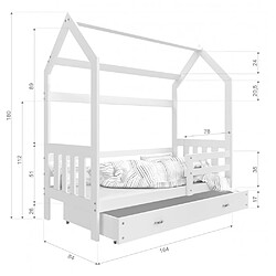 Avis Kids Literie Lit Cabane 2 80x160 Pin Livré avec sommiers, tiroir et matelas en mousse de 7cm