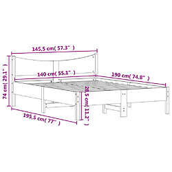 Vidaxl Cadre de lit blanc 140x190 cm bois de pin massif pas cher