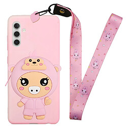 Coque en silicone motif animal de dessin animé avec lanière Rose clair/porc pour votre Samsung Galaxy A13 5G