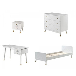 Mes Lit 90x200 cm avec chevet, bureau et commode blanc - GAMAY