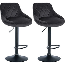 Decoshop26 Set de 2 tabourets de bar coutures décoratives losanges assise en velours gris foncé et cadre en métal noir TDB10777