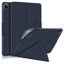 Etui en PU Tissu de couleur unie avec support origami bleu foncé pour votre Apple iPad Pro 11 pouces (2021)/(2020)/(2018)/Air (2020)