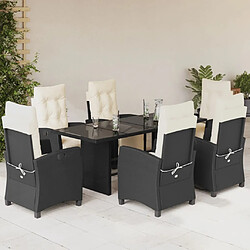 vidaXL Ensemble à manger de jardin coussins 7pcs Noir Résine tressée