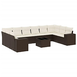 vidaXL Salon de jardin et coussins 11 pcs marron résine tressée