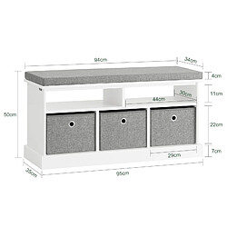 SoBuy FSR67-HG Banc de Rangement avec Coussin Rembourré, 2 Compartiments et 3 Paniers