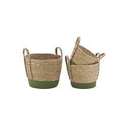 Aubry Gaspard Cache-pots en jonc naturel et coton vert (lot de 3).