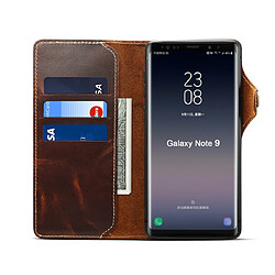 Acheter Wewoo Housse Coque Pour Galaxy Note9 Denior Oil Wax Cuir de vachette Bouton magnétique Étui à rabat horizontal en avec fentes cartes et portefeuille marron