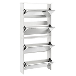 Helloshop26 Étagère à chaussures design meuble de rangement 4 compartiments stockage pour 12 paires façade miroir panneaux de particules mélaminés 134 x 63 x 17 cm blanc 03_0005167 