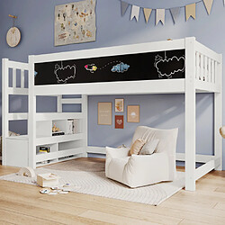 ComfortXL Lit Enfant Mezzanine Avec Tableau Blanc Et Ardoise, Rangement Et Barrière De Sécurité 90 X 200 Cm, L