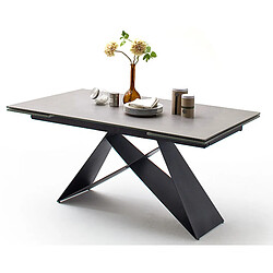 Table à manger extensible en métal noir mat et surface en céramique gris clair - L.160-240 x H.75 x P.90 cm -PEGANE-