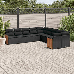 Maison Chic Salon de jardin 10 pcs avec coussins | Ensemble de Table et chaises | Mobilier d'Extérieur noir résine tressée -GKD90025