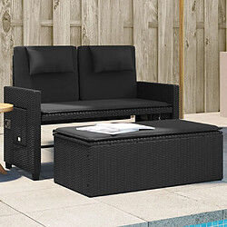 Maison Chic Banc inclinable de jardin avec coussins| Banc d'extérieur noir résine tressée -GKD11631