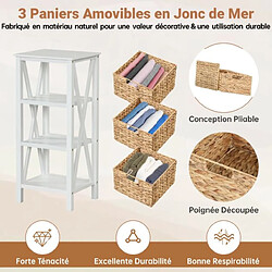 Helloshop26 Lot de 2 tables de chevet 4 niveaux avec 3 paniers en herbe marine table d'appoint étroite au design avec pieds en bois d'acacia blanc 20_0008773