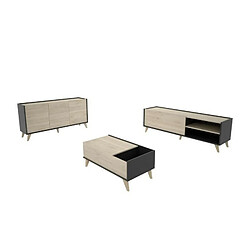 Youdoit Ensemble meuble TV table basse buffet - Mélaminé - Style scandinave - chêne naturel et graphite