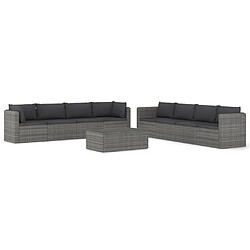 vidaXL Salon de jardin 9 pcs avec coussins Résine tressée Gris