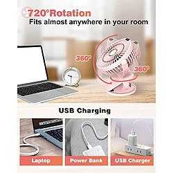 Ventilateur de Bureau USB, Mini Ventilateur à Clipser à Écran LCD Amélioré avec 5 Vitesses, ventilateur de Table Silencieux Rechargeable à Rotation de 720 Degrés, ventilateur Portable de 6” pour Bureau pas cher