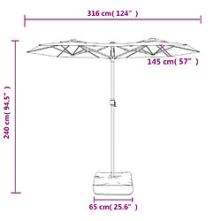 vidaXL Parasol de jardin à double tête avec LED noir 316x240 cm pas cher