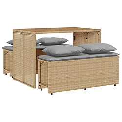 vidaXL Ensemble à manger de jardin et coussins 3 pcs Beige poly rotin