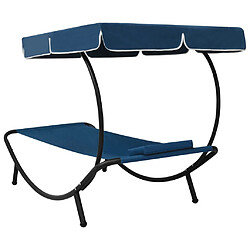 Acheter Helloshop26 Lit de repos transat chaise longue d'extérieur 200 cm avec auvent et oreiller bleu 02_0012005