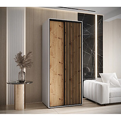 Abiks Meble Armoire LANKO 1 À Portes Coulissantes 235,2/100/60 2 Portes (Blanc/Artisan)