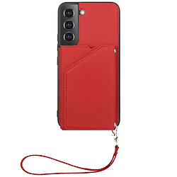 Coque en TPU + PU avec béquille et porte-carte rouge pour Samsung Galaxy S22 5G