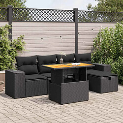 vidaXL Salon de jardin 6 pcs avec coussins noir résine tressée acacia