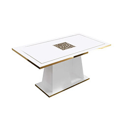 Dansmamaison Table de repas 160 cm Blanc brillant/Or - NAHESA